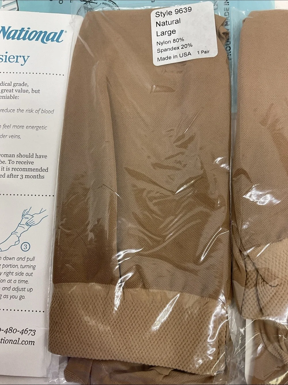 National Fine Hosiery - knee high stockings- natural, size large total of 3